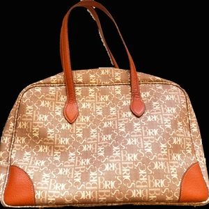 BRIC'S Milano Monogram Logo BROWN TAN CANVAS Leather Zipper PURSE TOTE BAG